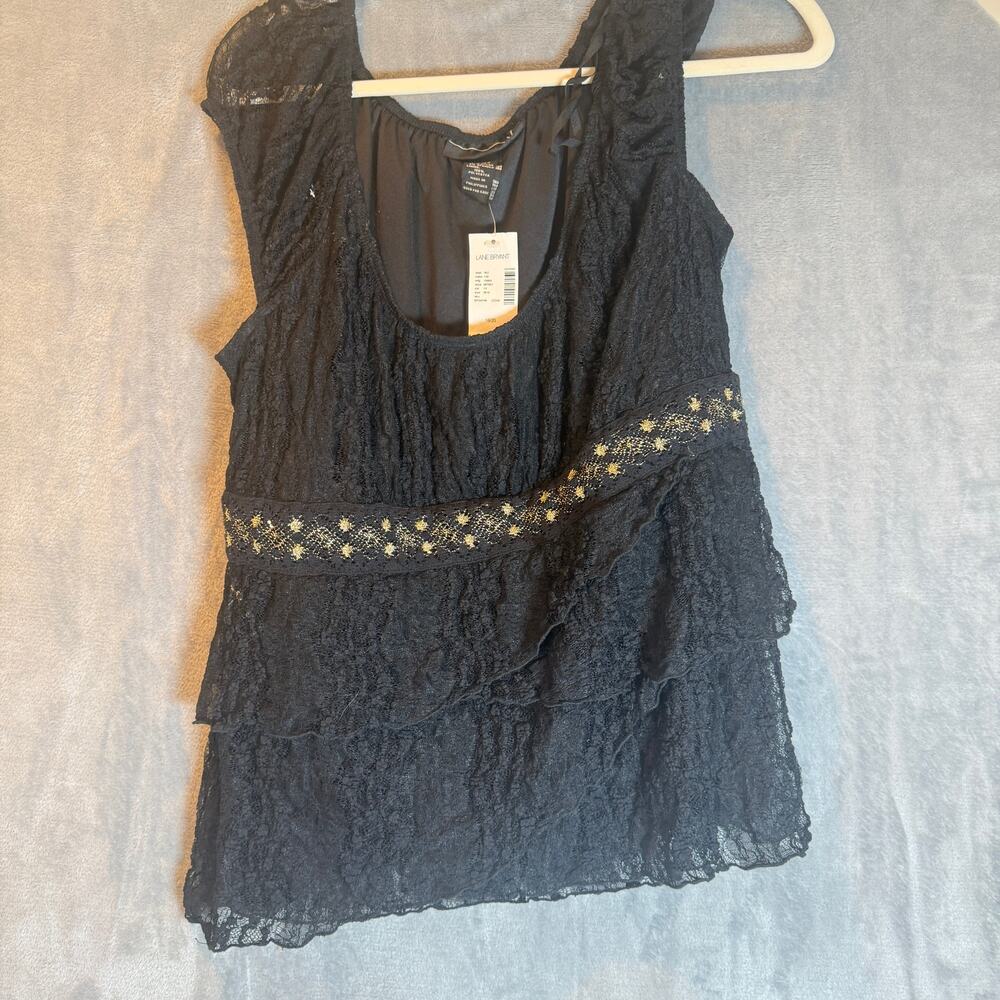 Lane Bryant Lace Top Womens 18/20 Black Sheer Blouse Plus Size NWT Dressy